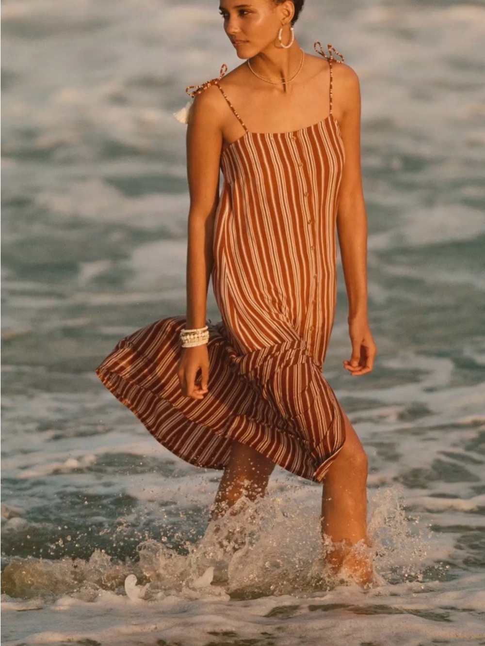Faithfull The Brand x Anthropologie Arietta Striped Tassel Maxi Dress Rust  XL